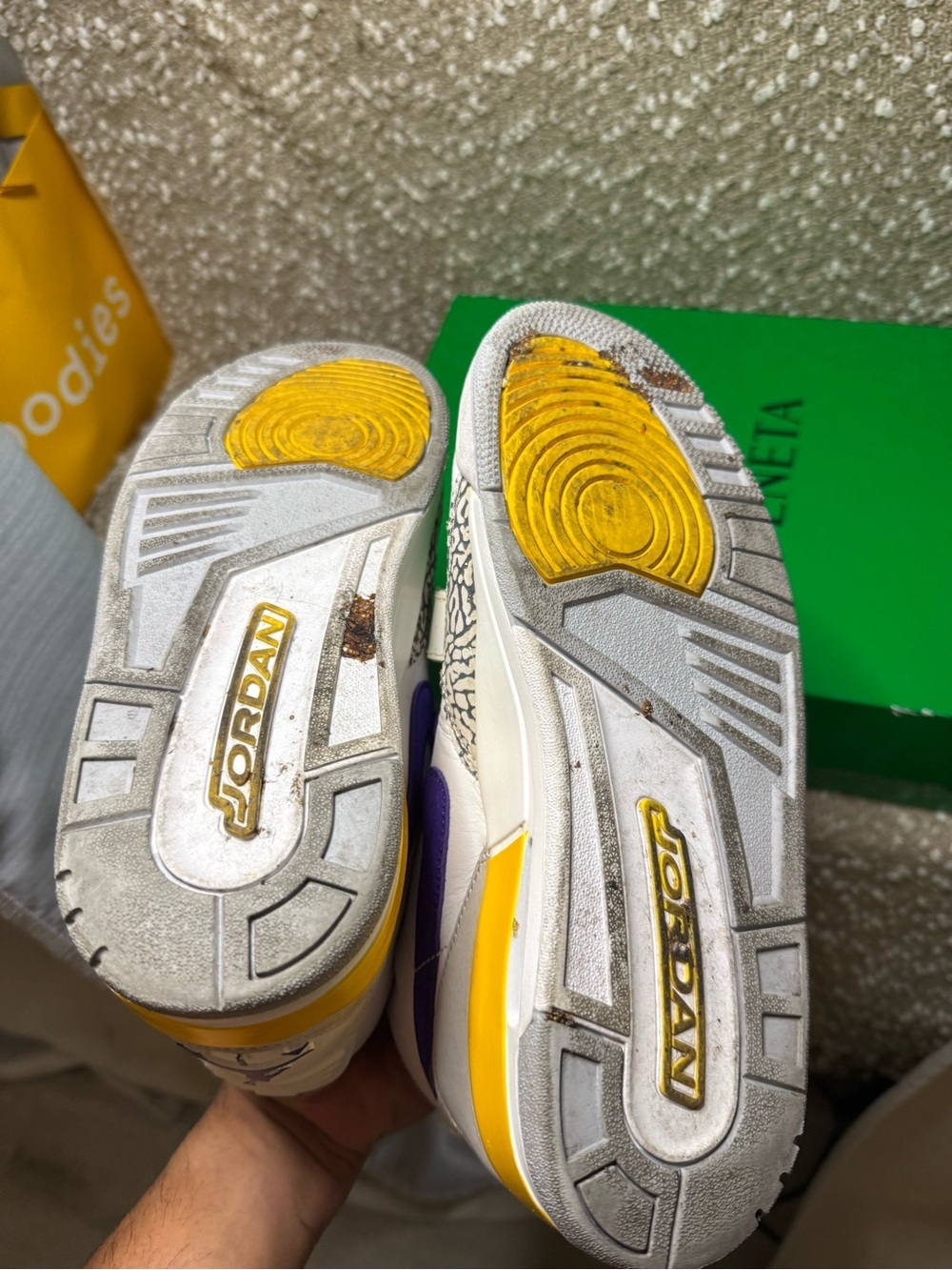 Jordan Legacy 312 High-Top Sneakers in White, Purple & Yellow - Picture 9 of 9